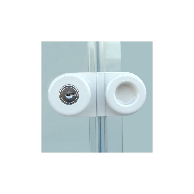 Cerradura Easy Lock instalada en cortina de cristal sin taladros